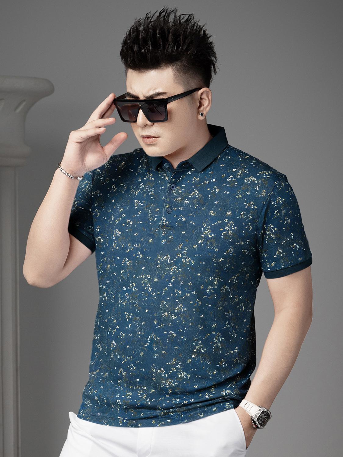 

European Summer Polo Shirt Short-Sleeved Men s Top 2026 New Trendy Floral Lapel Half-Sleeved T-Shirt Men s Clothing L синий