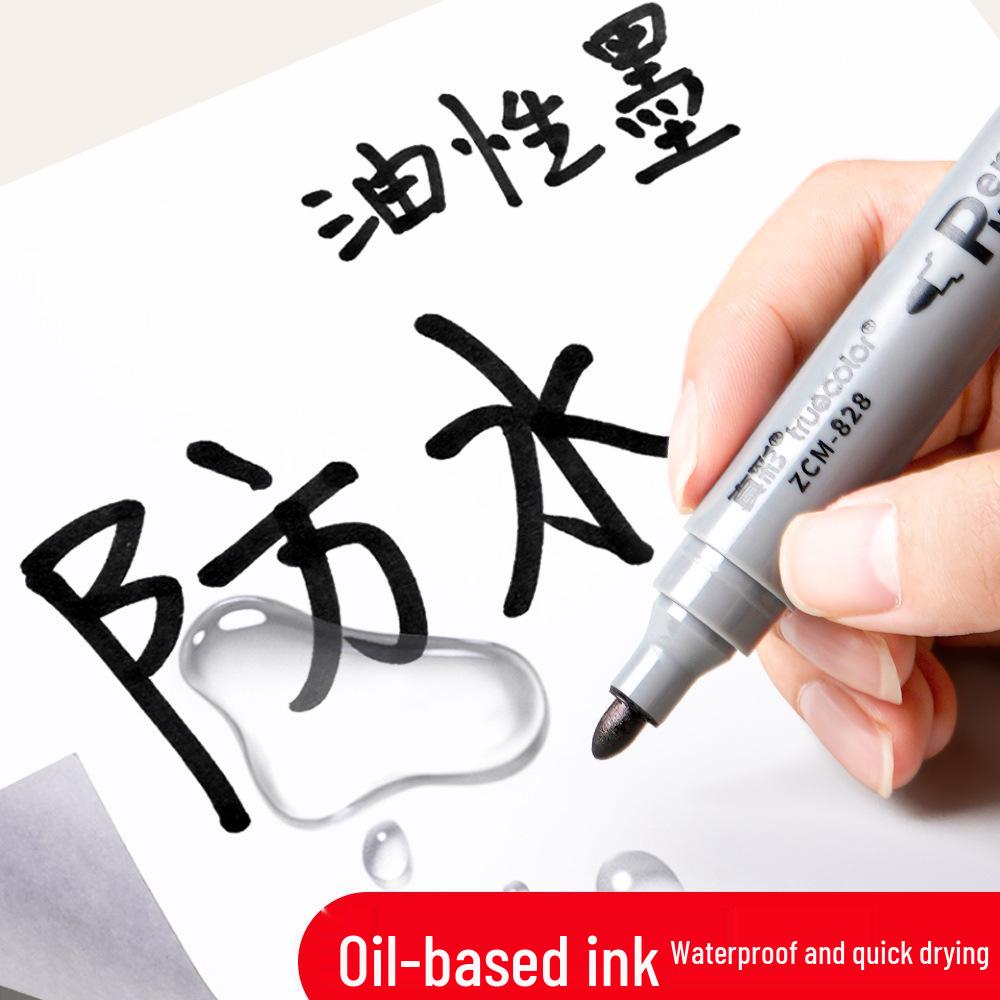 True Color Black Waterproof Broad Tip Marker - Oil-Proof, Non-Fading, Large Capacity, Ideal for Construction.