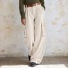 Women's High Waist Corduroy Cargo Pants with Pockets, Casual Versatile Long Trousers