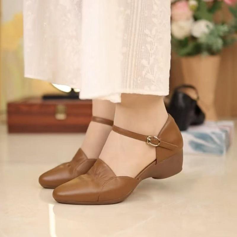 Elegant shoes thick heel pointed toe with small leather shoes soft sole commuter shoes spring new women's sandals
