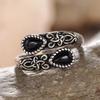 Aesthetic Caved Pattern Opening Rings With Waterdrop Black Stone Antique Copper Color Vintage Elegant Female Ring Jewelry