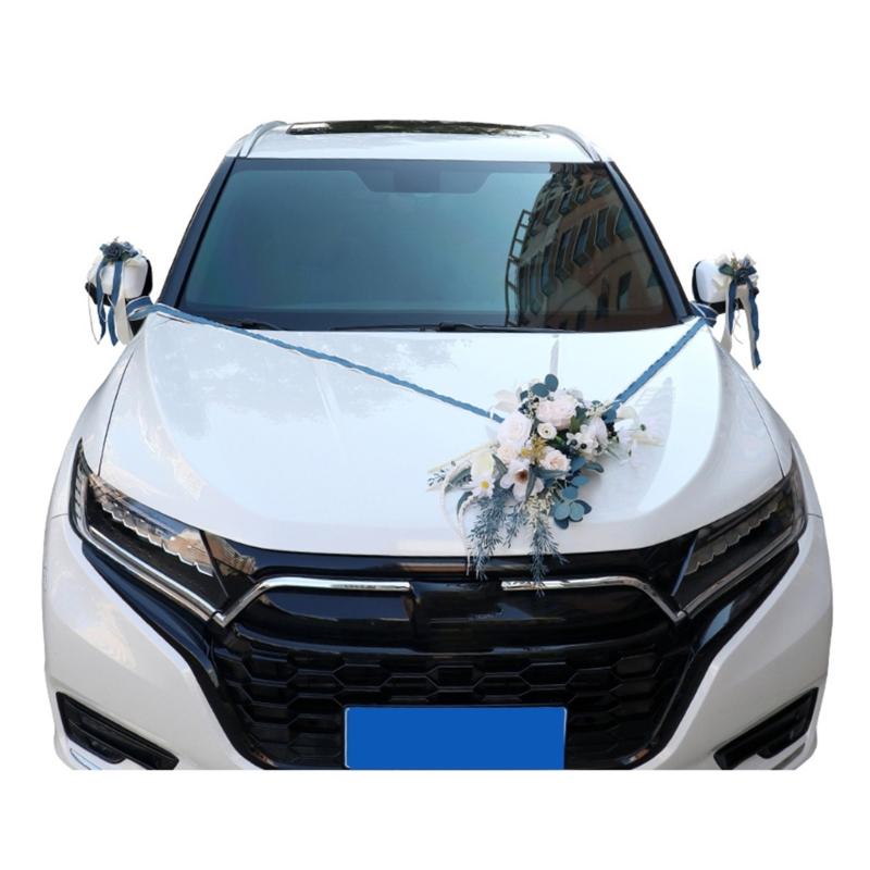 Wedding Car Decoration 7Pieces Set with Realistic Artificial Flower for Car Decors included Rearview Mirror and Doorknob
