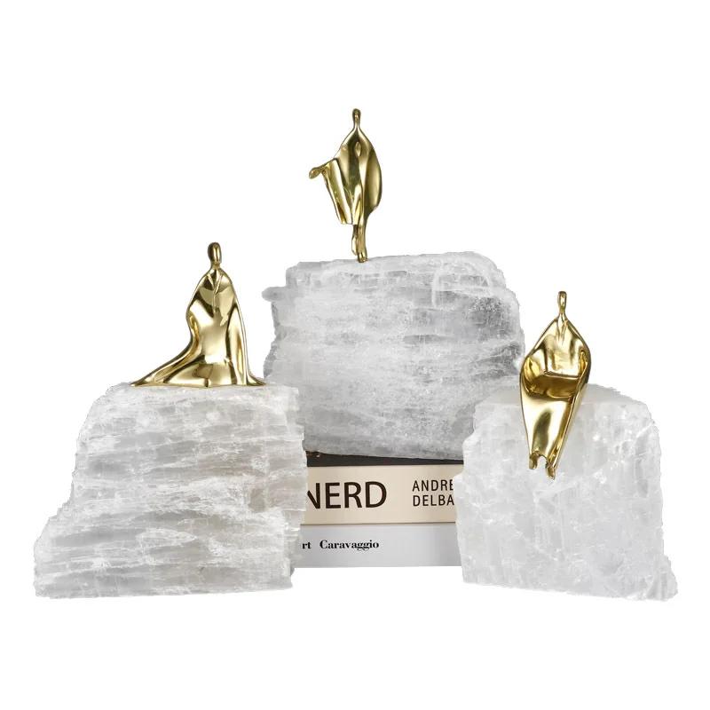 Metal Figure Sculpture Crystal Handicraft Ornaments Golden Man Decorative Figurines Home Decoration Accessories Desk Decoration