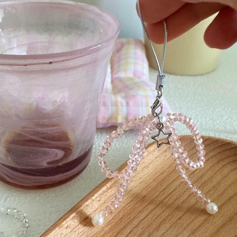 Mobile Phone Chain Anti-Lost Soft Rope Strap Lanyard Bead Bowknot Star Phone Case Key Chain Bag Pendant Accessory