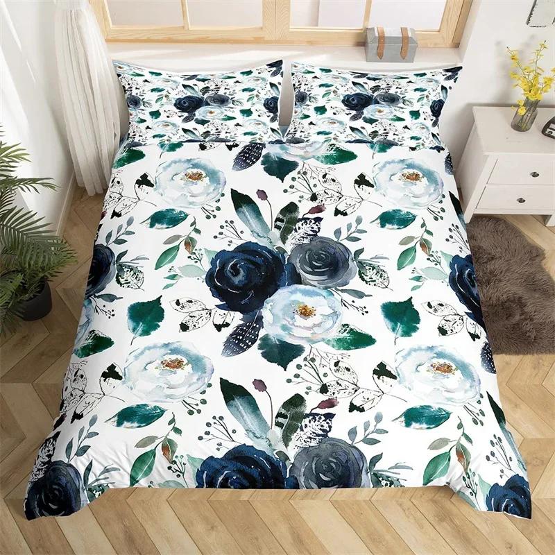 Chic Spring Flower Duvet Cover Vintage Flowers Comforter Cover Microfiber Garden Floral Bedding Set Full Queen Size Bedclothes