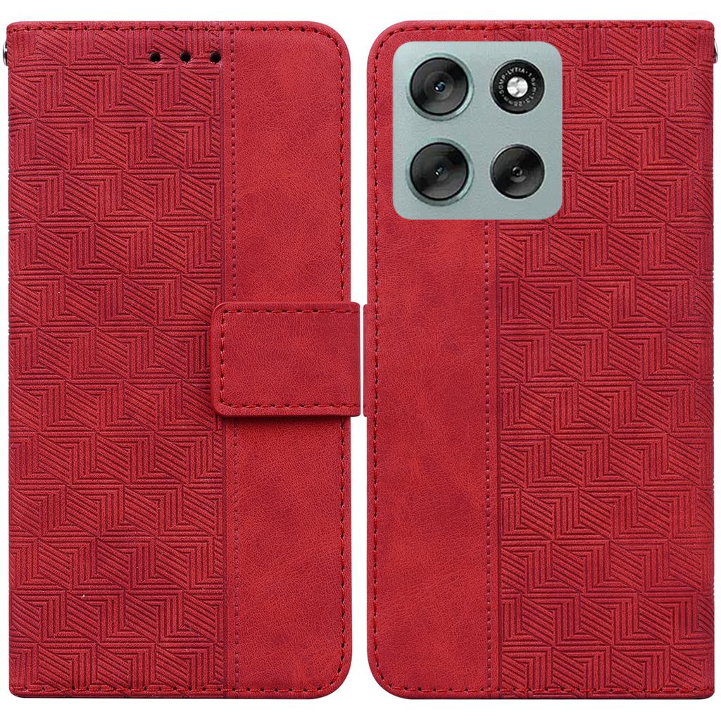 For Motorola Moto G56 5G Case Geometry Pattern Leather Wallet Phone Cover with Wrist Strap