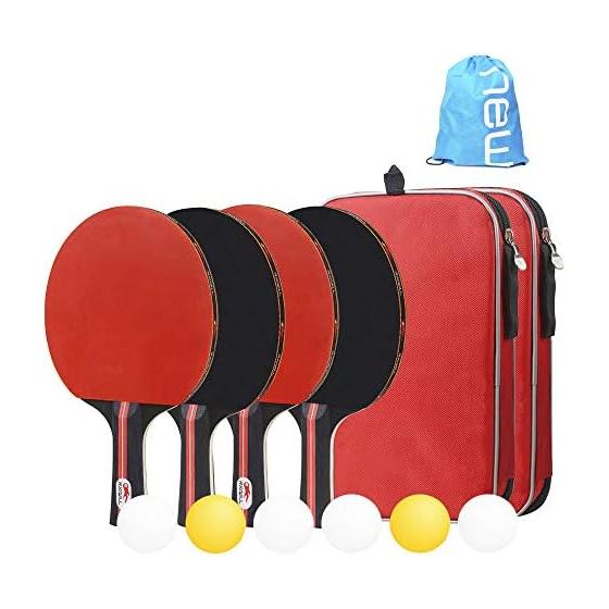 Table Tennis Racket Set, Portable Table Tennis Racket, 4 Rackets, 6 Ping Pong Balls, Table Tennis Set with Storage Bag, Table Tennis Supplies