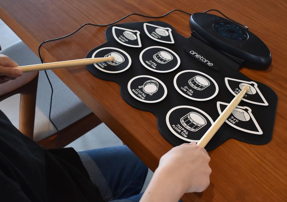 ONETONE Electronic Drum Set Drum with Rechargeable Battery Japanese Language Display Foot Audio USB and Japanese OTRD-05 - Roll-Up Built-in Speaker,