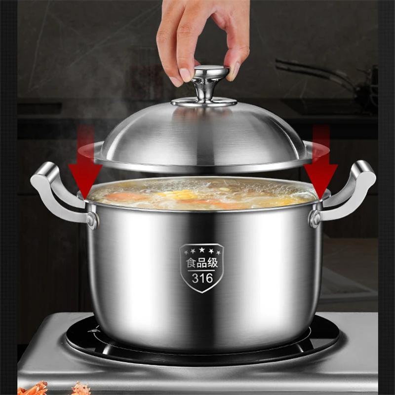 316 Stainless Steel Household Cooking Congee Steamer Uncoated Extra Thick Thickened Soup Pot Large Capacity Stew Pot Hot Pot