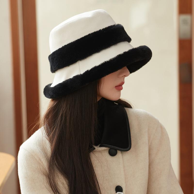 New Autumn and Winter Hat for Women In Winter Warm Plus Velvet Thickened Warm Fisherman Hat Big Head Furry Pot Hat