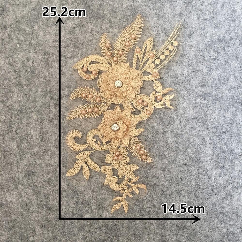 Golden Yellow I Water-Soluble Embroidery Three-Dimensional Lace Bead Sticky Flower Diy Sewing Decoration With Clothing Accessories Lace
