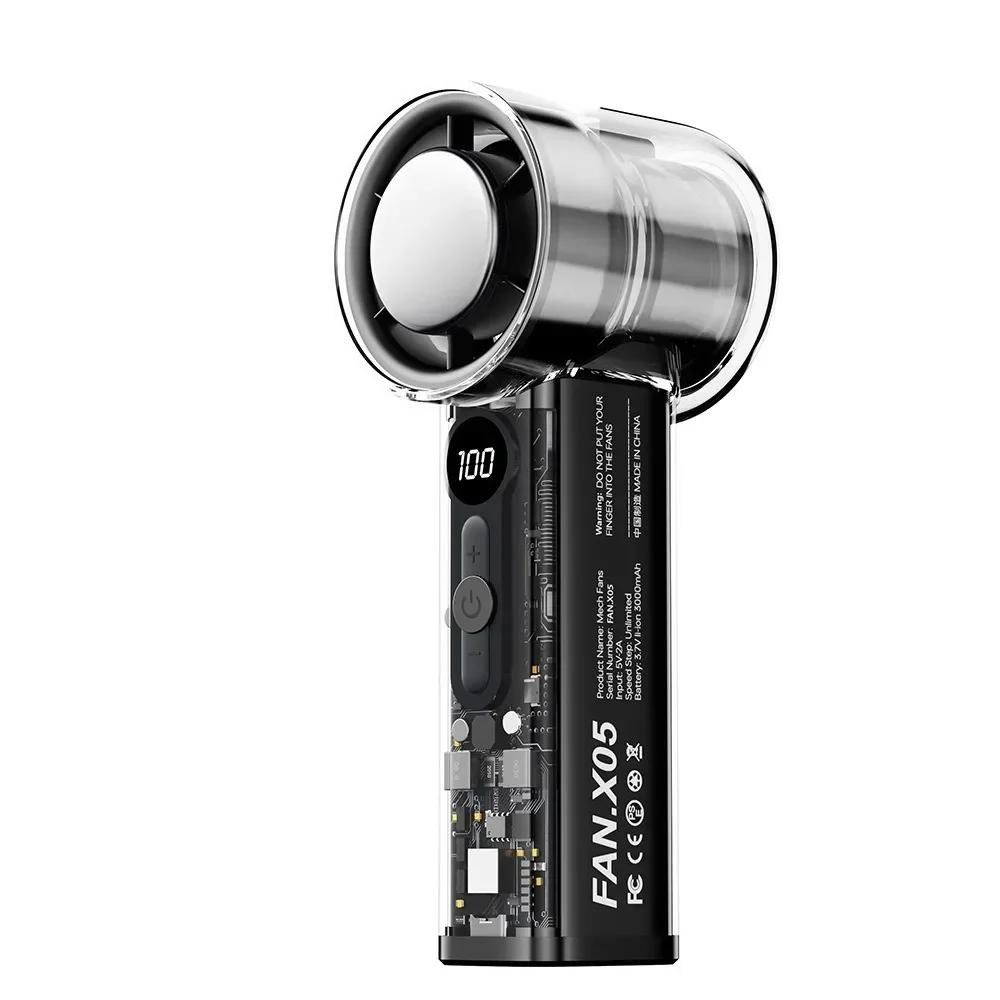 

New Handheld Mini Fan LCD Display 100 Speed Adjustable High Airflow 3000mA USB Rechargeable Outdoor Portable Fan чёрный