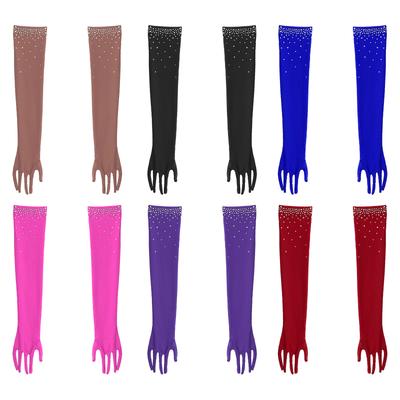 Gants en Mesh à Cinq Doigts pour Filles Design Strass Scintillants Longueur Complète Accessoires de Performance Danse Latine