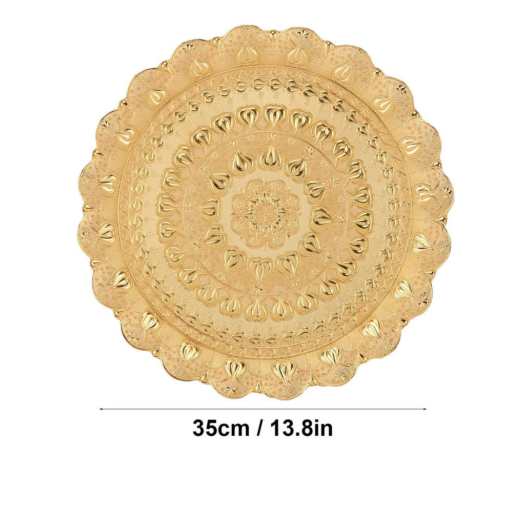 Turkish Tea Coffee Serving Tray Vintage   Embossed Pattern Round Coffee Plate for Bar Outdoor   Dessert