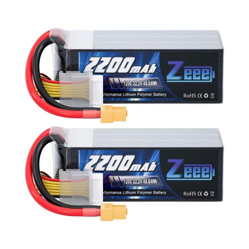 Zeee 6S LiPo Battery, 22.2V 120C 2200mAh with XT60 Plug, 2-Pack, High-Capacity Battery for RC Products, Drones, RC Trucks, RC Boats, RC Cars, and More