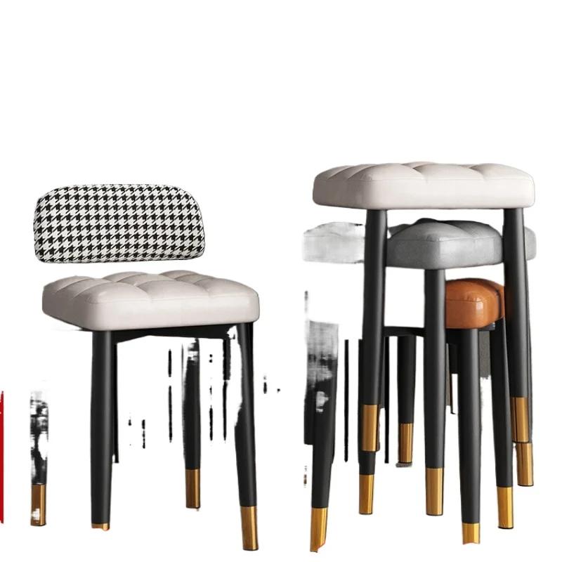 Nordic Home Luxury Upholstered Dining Chair Stackable Stool Simple Backrest Bedroom Makeup Chair for Dining Room