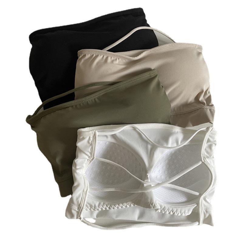 Eisige Seide Trägerloser Bandeau-BH mit Brustpolstern - Anti-Exposition, Kreuzrücken, Push-Up