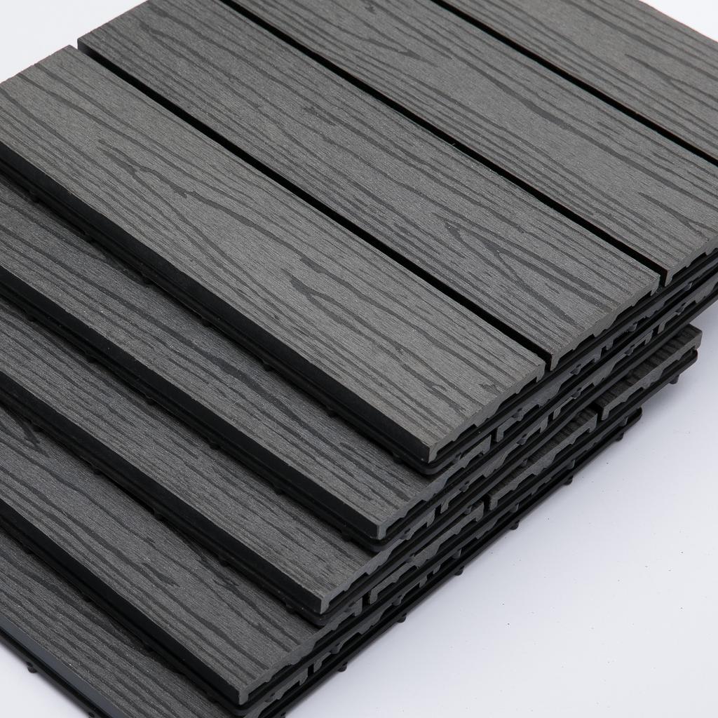 WPC Interlocking Decking Tiles, Pack of 11 Interlocking Patio Paving Slabs, 30 x 30 x 2.2 cm, Grey