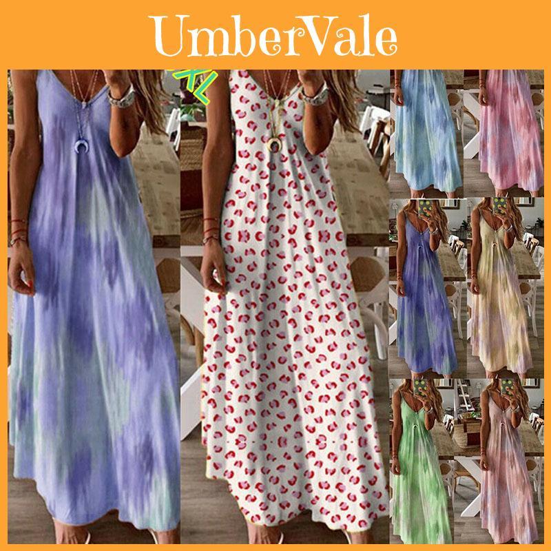 Women's Boho Floral Strappy Dress Oversized Maxi Kaftan For Summer Beach Parties