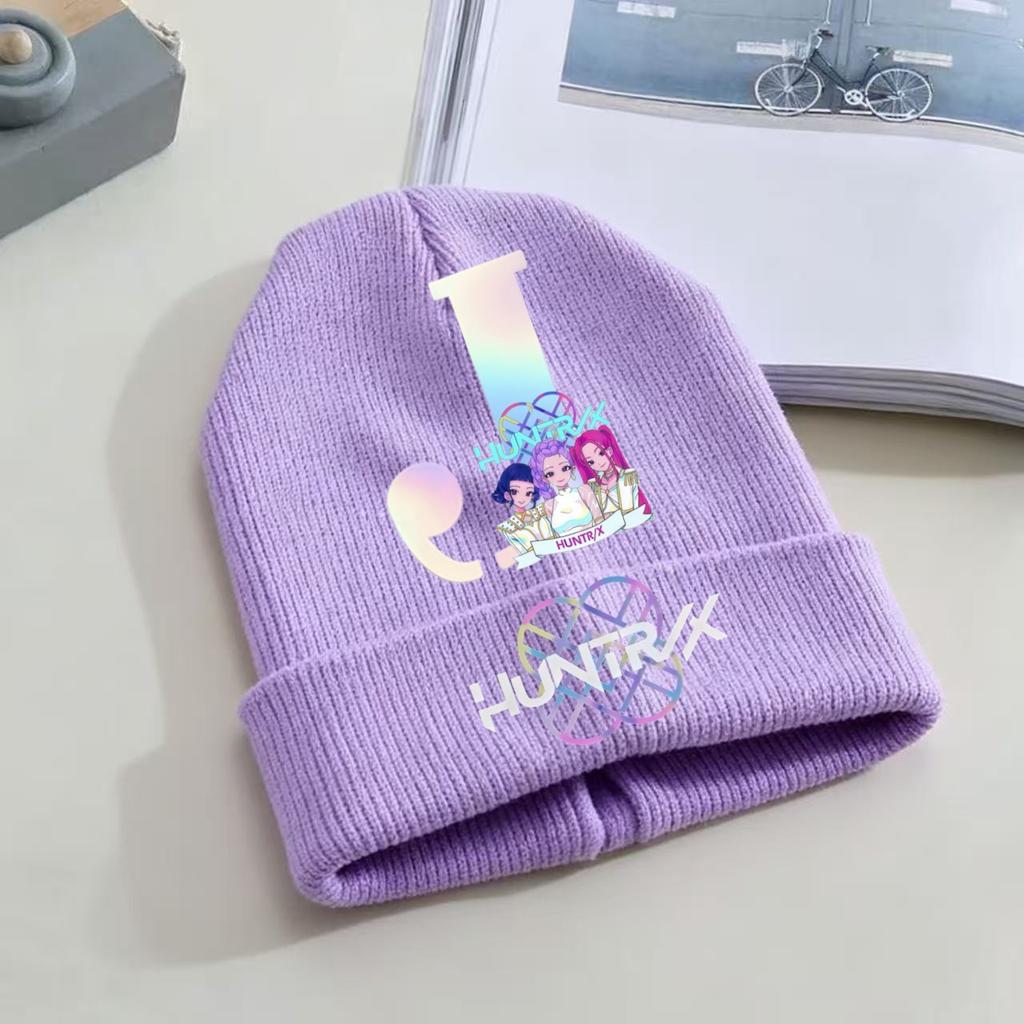 Kpop Dämonenjäger Kinder Strickmütze - A-Z Buchstabe/Anime Cartoon Beanie, Winterwarme Skullies für Kleinkind/Mädchen Geburtstagsgeschenk