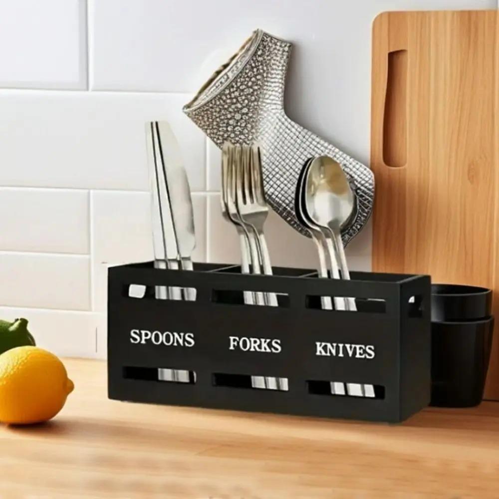Rectangular Kitchen Utensil Holder 3 Compartment Cutlery Storage Rack  Kitchen Countertop