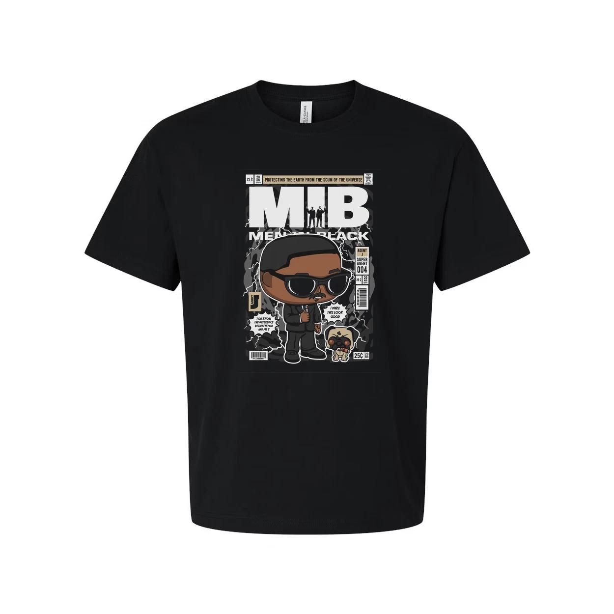 MIB Cartoon Style Graphic Tee With Bold Comic Background And Caricature Agent Fo S