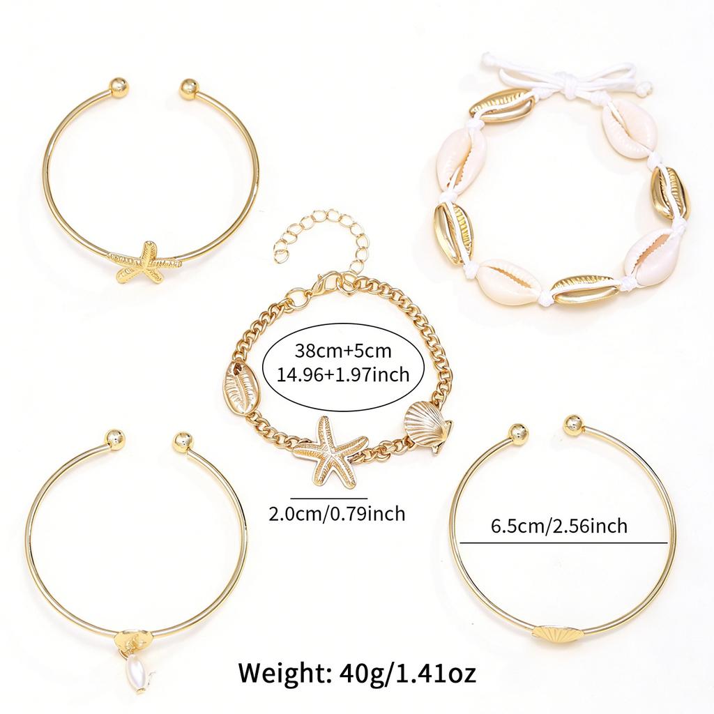 Bohemian Vacation Bracelet Set Women's Summer Beach Dopamine Starfish Shell Contrasting Color Rice Bead Bracelet