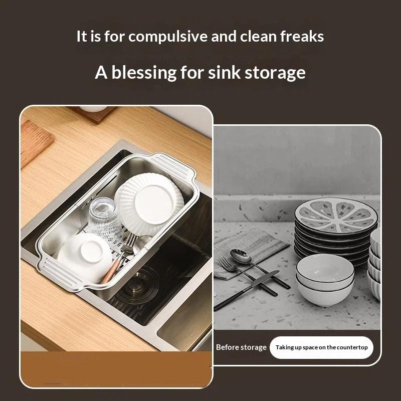 Expandable Stainless Steel Sink Drain Basket Telescopic Adjustable Filter Holder for Fruit Cleaning Kitchen Accessories