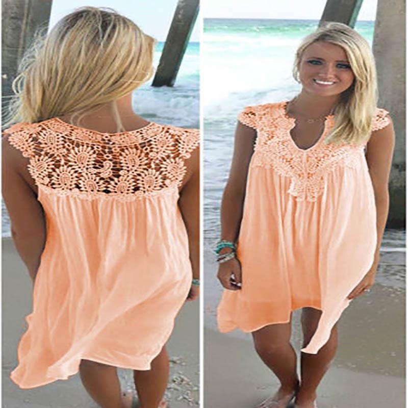 Elegant Plus Size Lady Boho Sleeveless Summer Beach Lace Dress For Women