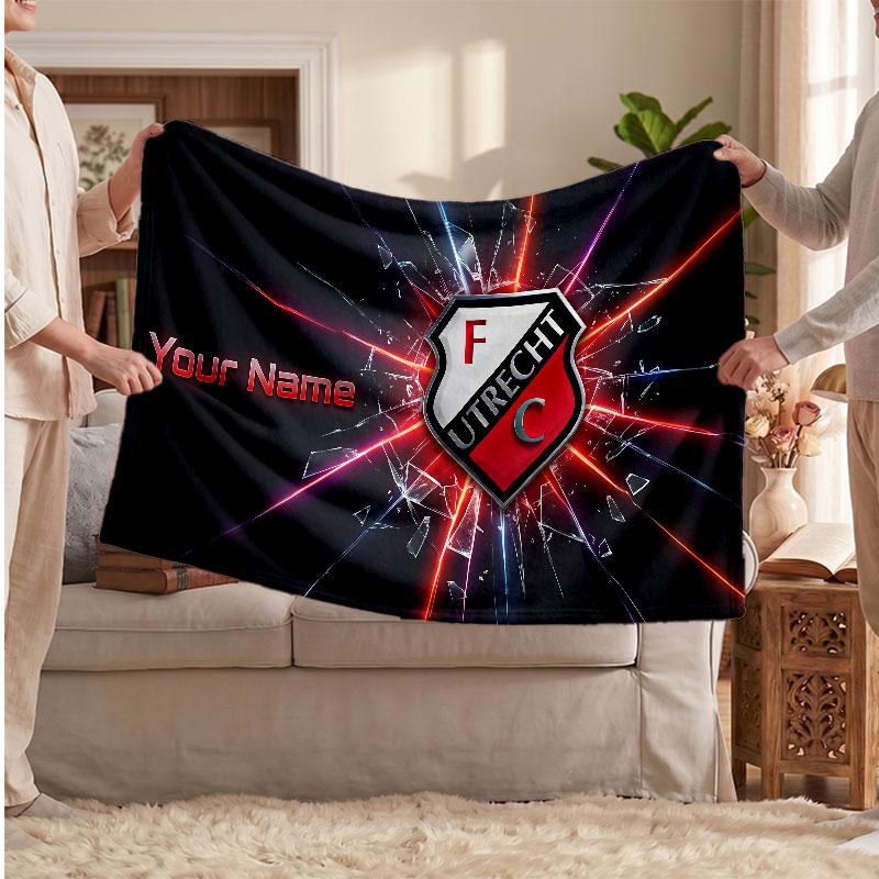 FC Utrecht Personalized Fleece Blanket With Football Logo, Custom Name Text Soft Warm Home Throw Blanket