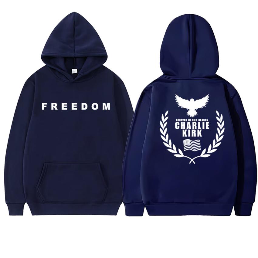 

2025 Charlie Kirk Freedom Commemorate Double Sided printed Hoodie Men women harajuku vintage pullover Unisex Fleece Sweatshirt 3XL