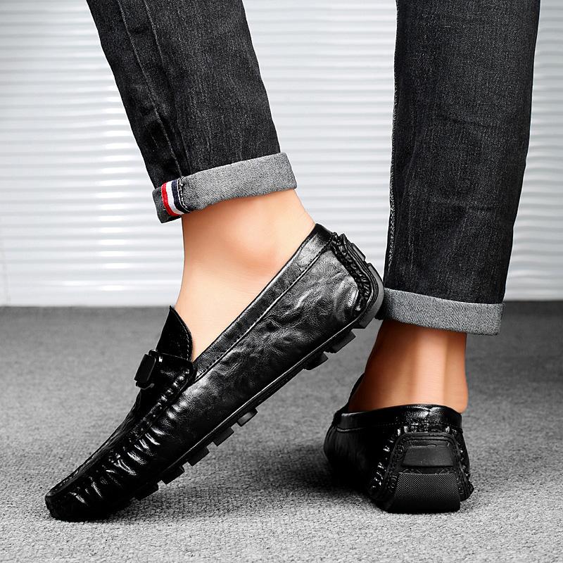 Mode Trendiga Lågskurna Herrskor Bekväma Slip-on Platta Körskor i Läder Högkvalitativa Handgjorda Läder Casual Loafers