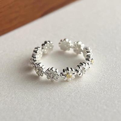 925 Sterling Silver Diamond Flower Open Pinky Ring for Women - Elegant and Simple Niche Design 5416A