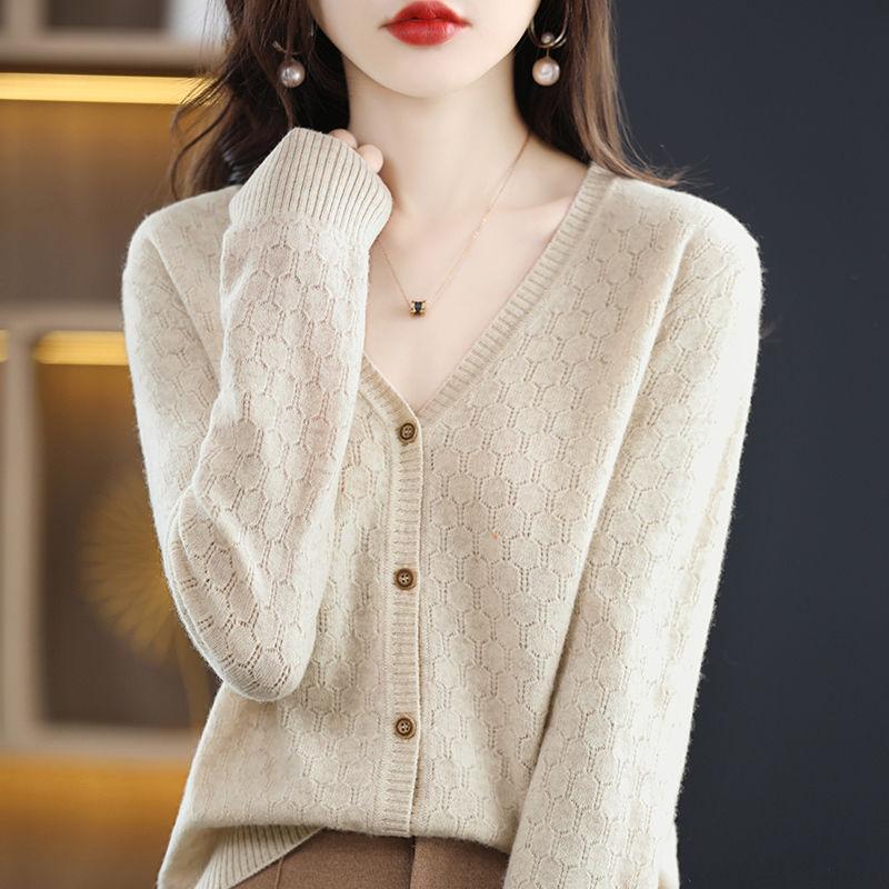 

Кардиган, свитер, женский осенне-зимний новый шерстяной женский модный свободный короткий свитер с v-образным вырезом и полым вязанным пальто One Size бежевый