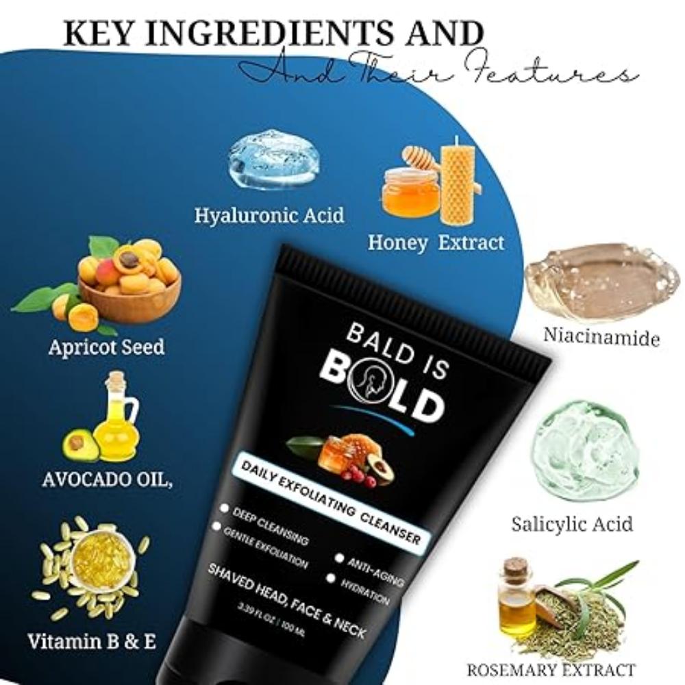 Tägliches Peeling-Reinigungsmittel & Peeling für kahle & markante Köpfe | Rasierter Kopf & Haarloser Kopf Pflege | 100 ML