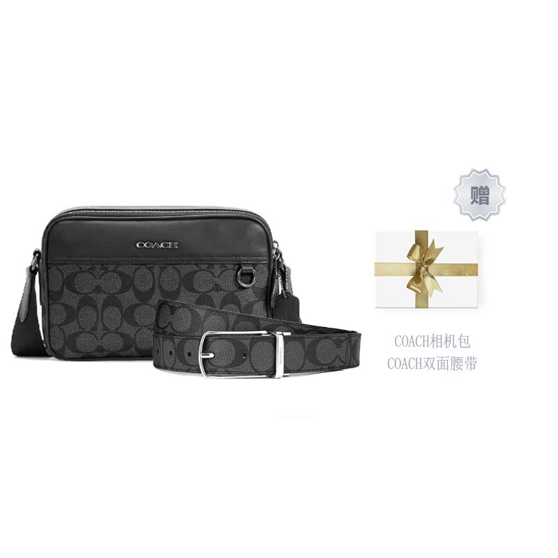Coach Crossbody Bag Graham 23 Metal Logo Signature Pendant Coated Canvas and Calf Leather Camera Small Square Shoulder Medium Men's Charcoal Black