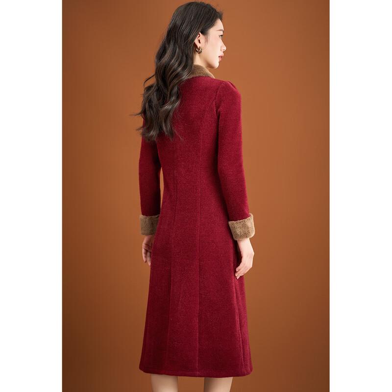 Elegant Fur Collar Patchwork Long Dress