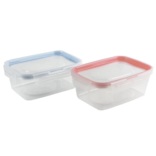 PEARL METAL Easy-to-Wash Storage Containers, Rectangular, Large, Set of 2, Microwave-Safe, New Keep Lock, Made In Japan, Clear, Large Size, HB-1430