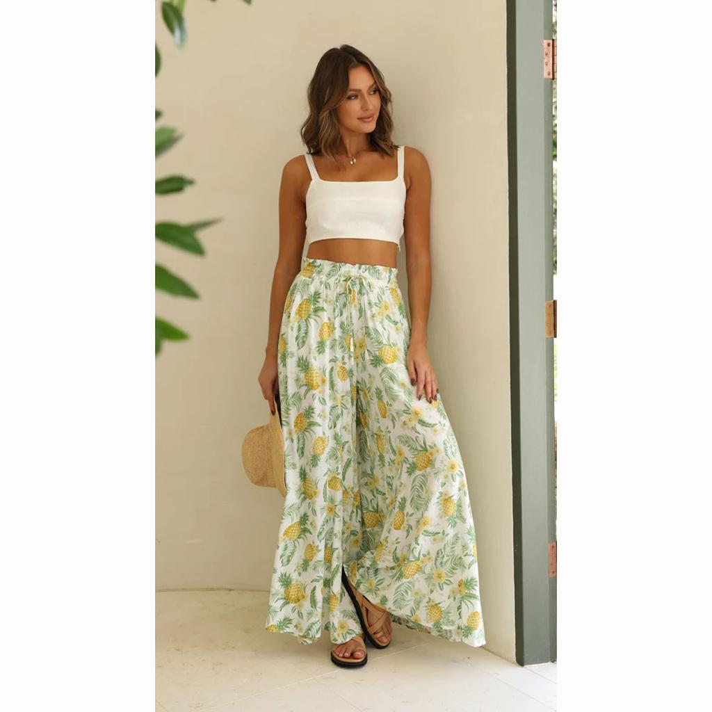 Summer Women's Wide Leg Pants with Elastic Waistband Casual Loose Casual Fashion Trousers