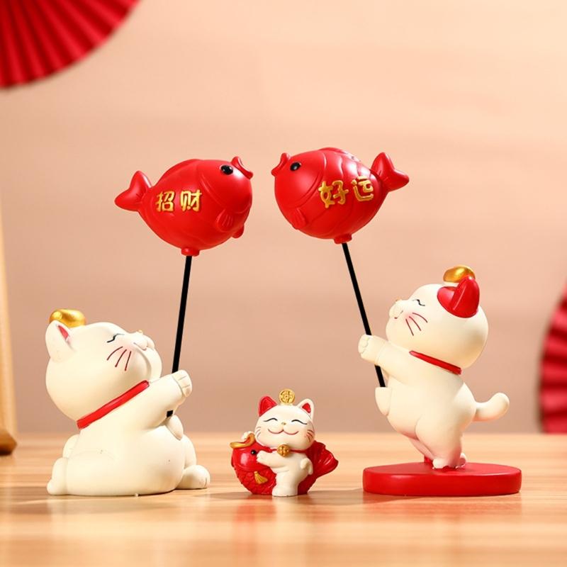Wealth Attracting Balloon Kitten Figurine, Colorful Resin Desktop Ornament for Home and Offices Desktop Disaplay Ornament