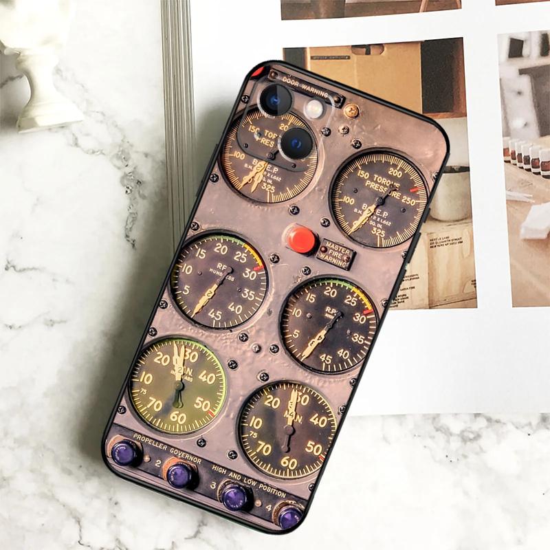 

Aviation Airplane Instrument Phone Case For iPhone 17 16 14 13 12 11 15 Pro Max Plus 12 13 Mini 16e 17 Air Cover Coque iPhone 16Pro MAX