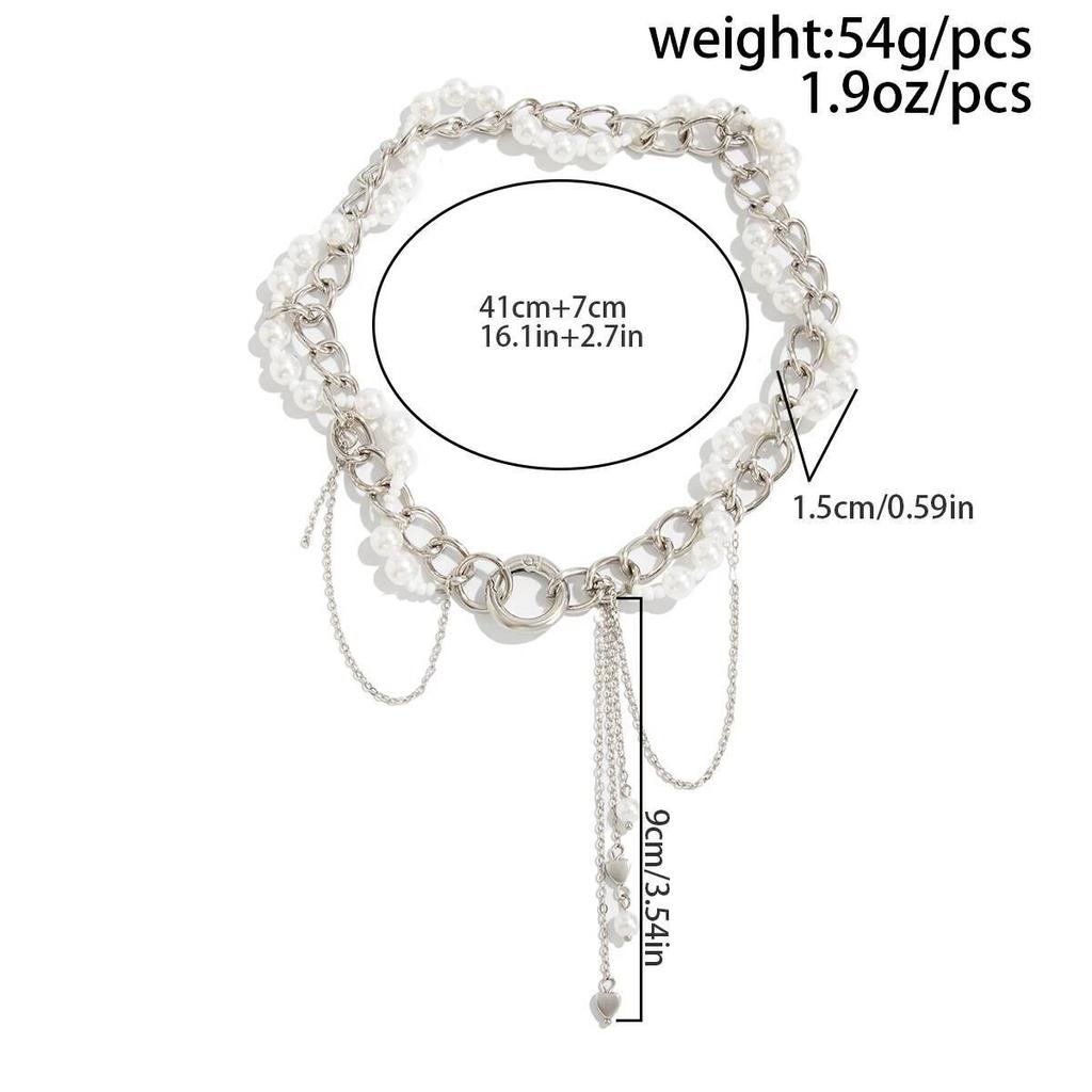 SHIXIN Fashion Imitation Pearl Short Choker Necklace Women Vintage Metal Tassel Chain Heart Pendant Necklace Jewelry on the Neck