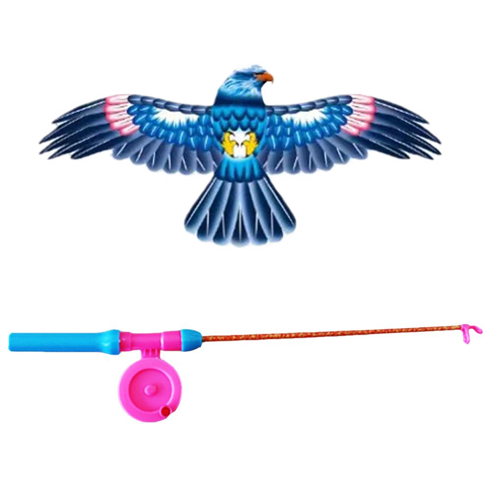 Children Kite Toy Cartoon Eagle Foldable Mini Plastic Toys Kite Hand Brake Fishing Rod Butterflies For Kids Outdoor Toy For Fun