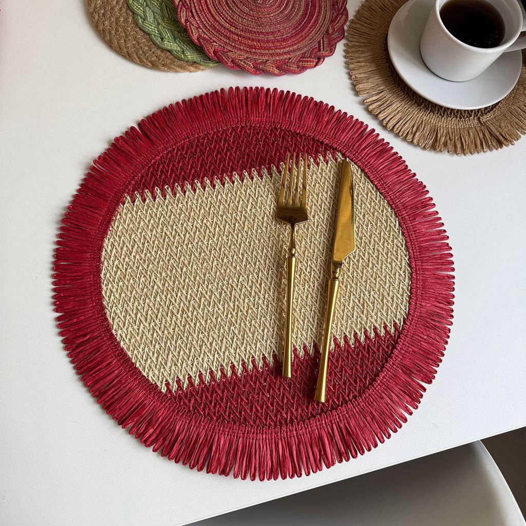 Pastoral paper rope woven placemat ins miscellaneous retro Christmas decorative mat wedding creative paper thermal insulation table mat