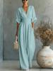 2026 European & American Spring/Summer Elegant Waist-Cinching V-Neck Women's Jumpsuit