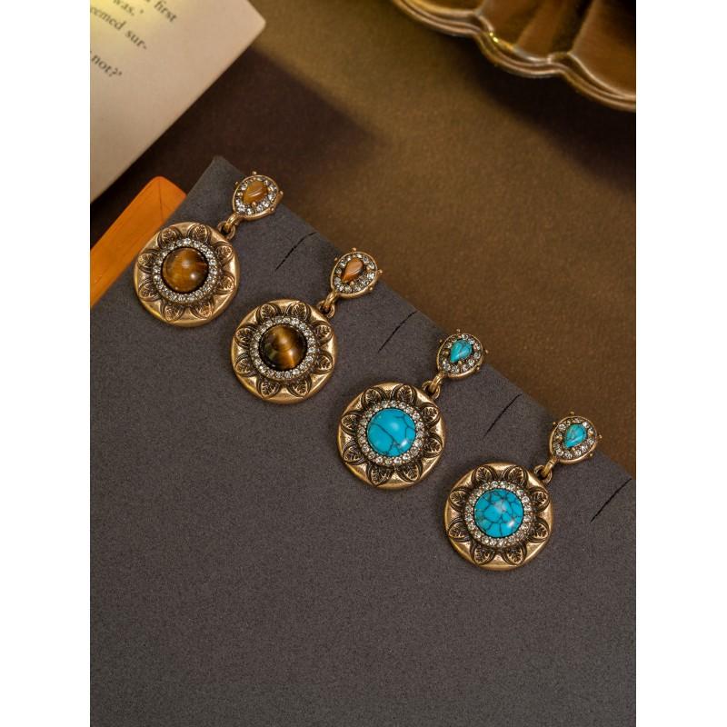 Vintage Sunflower Earrings With Palace Style Personalized Medieval High End Set Turquoise