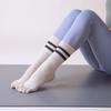 Women's Non-Slip Five-Finger Yoga Socks - Thick, Medium-Long Tube, Trendy Stripes, Sweat-Absorbent for Autumn & Winter.