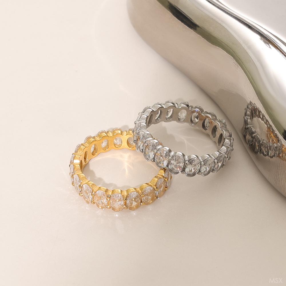 European & American Oval Egg-Shaped Full Diamond Ring with Zircon for Girls