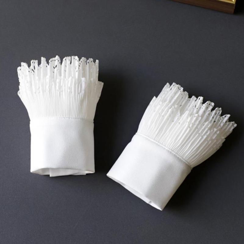 White Fake Sleeve Cuff DIY Ruffle Detachable Cuffs For Women Sweater Button Black Decorated Lace Cuff Fake Sleeves Tie