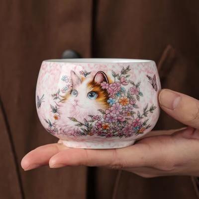 Pink Ru Spirit Cat Luohan Cup Personal Special Master Cup High-End Household Tea Cup High-Value Tea Cup